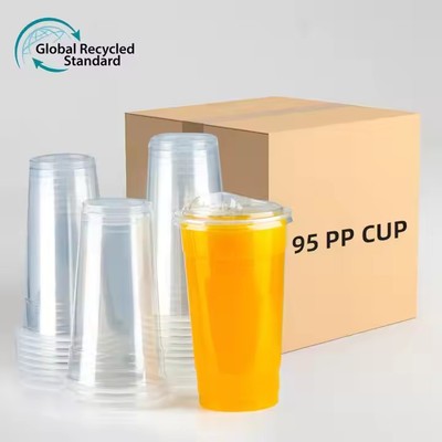 Disposable Plastic Cup with Lid Logo U Shape PP Customized Clear Top OEM Wall Style Packing Tea Dime