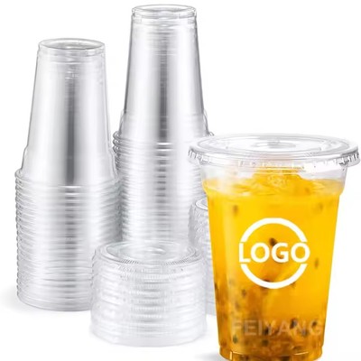 Customized LOGO Print Factory Supply Boba Tea Cup Transparent PP Plastic Custom Boba Cups with Lids