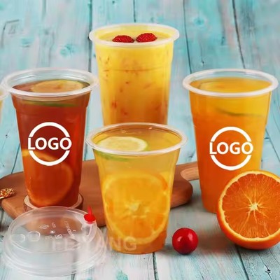 Hot sales 24oz Clear Disposable Custom Logo Milk Tea Smoothie Takeaway Cups Transparent Plastic PP C